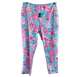 Simply Southern Women’s Pink Blue Tropical Floral Print Leggings NWT Sz XXL‎